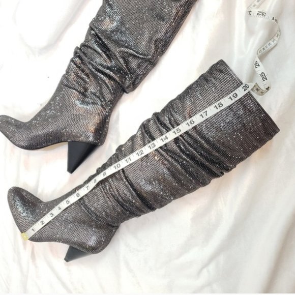 NIB INC Studded Gerii Pewter Metallic Slouchy Knee-High Boots - Picture 9 of 16